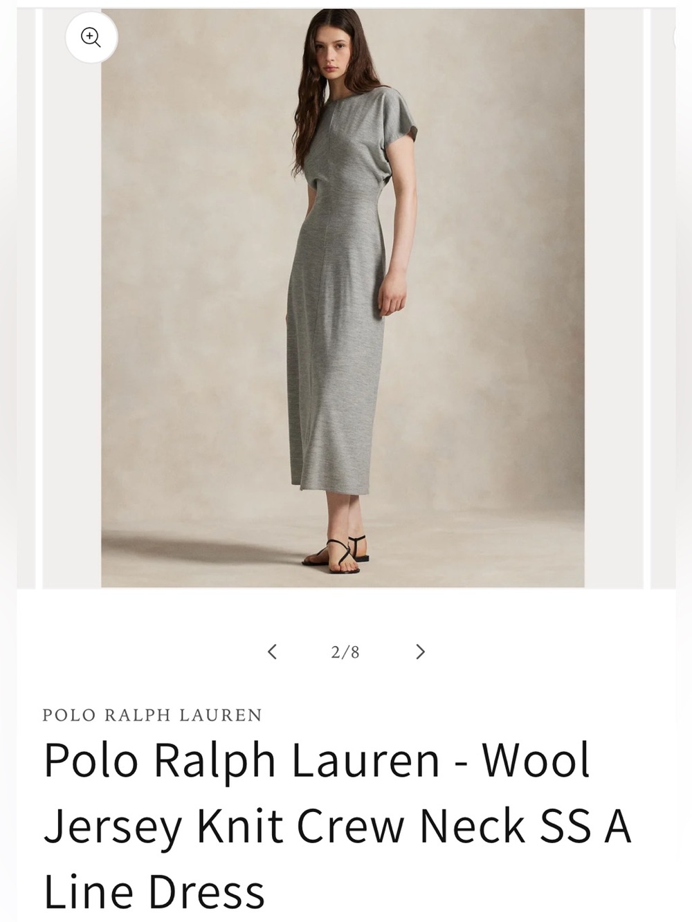 Polo by Ralph Lauren Light Gray Wool Jersey Midi Dress
